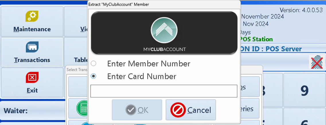 MyClub Account Wallet card option