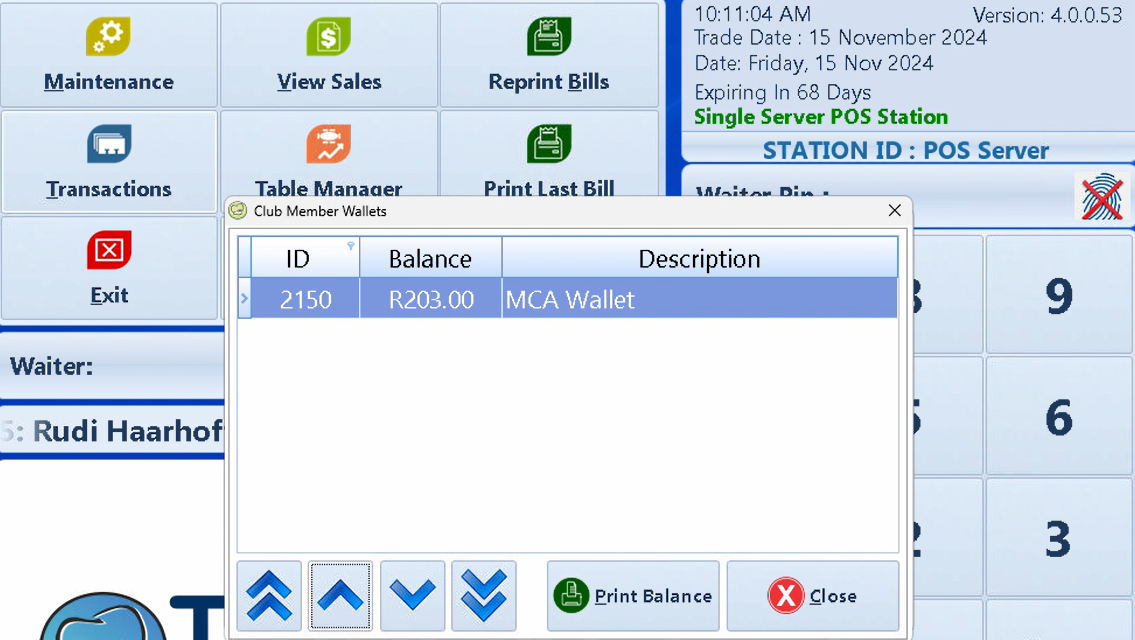 MyClub Account Wallet Member balance