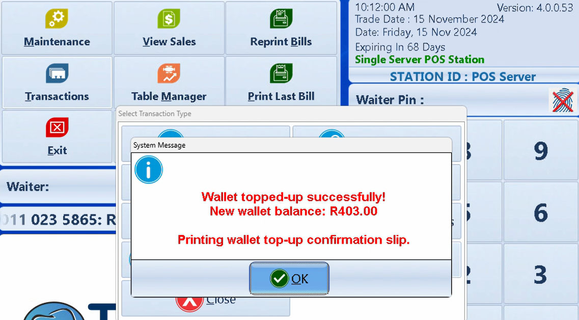 MyClub Account Wallet topup success
